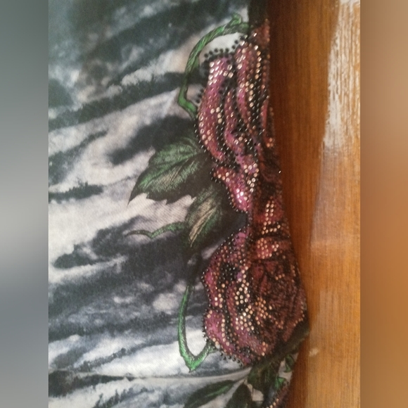 Sinful Black /White Print With Pink Roses and Skull Small Size Stretchy - Picture 10 of 14